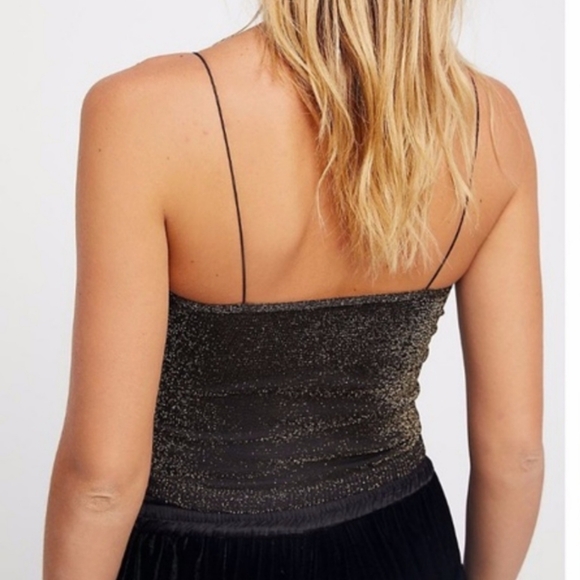 Free People Skinny Strap Seamless Brami Black and Gold Lurex - Picture 4 of 8